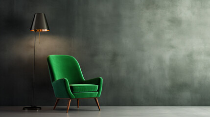 3d render green valor armchair under a wall lamp