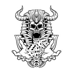 illustration of pharaoh skull throwing dice 