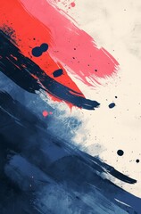 Bold red and navy brush strokes on an abstract canvas, evoking energy