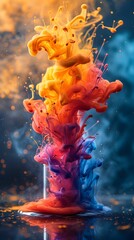 Colorful Neon Smoke Background. Flames of red, blue and yellow. vertical orientation - obrazy, fototapety, plakaty