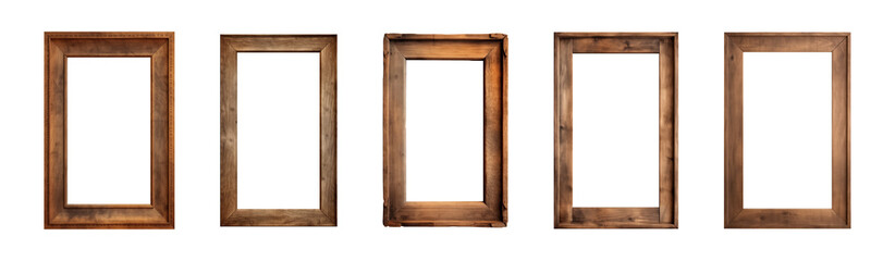 Collection of old wooden rectangular frames isolated on a transparent background