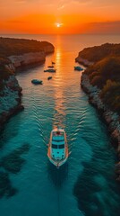 vacation on private yacht in the sea at sunset. luxury private yacht. vertical orientation
