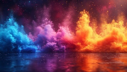 Colorful Explosion of Paint Powder in the Dark of the Night Generative AI