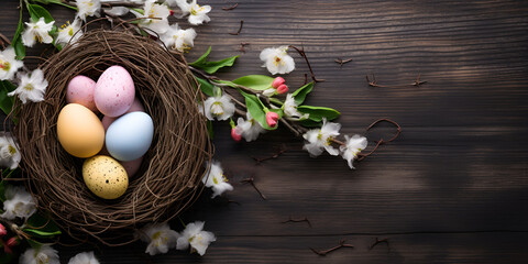 Fototapeta na wymiar easter eggs and flowers,Greeting Card Edition