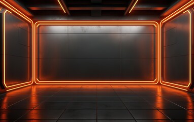 a dark room textured with an orange glowing line effect. generative AI