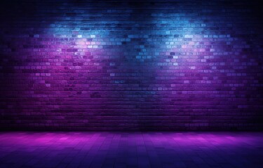 A room with brick walls and neon light effects shining through it. generative AI