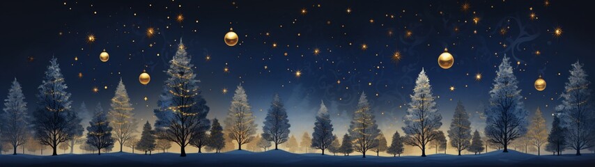Fototapeta na wymiar blue christmas trees background with gold elements