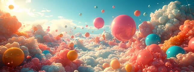 Pink and Yellow Balloons in a Cloudy Sky: A Colorful and Vibrant Image for Monthly Events and Trendy Themes Generative AI - obrazy, fototapety, plakaty
