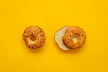 Fresh baked bagels - food pattern. Healthy breakfast concept