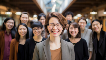 Obraz premium businesswomen Smiling, diverse group of teamwork people, leadership collaborative in a vibrant bar for a teamwork meeting, creating a lively and collaborative atmosphere