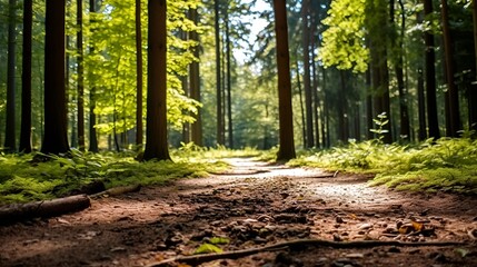 Obraz premium Peaceful forest path in autumn with golden leaves , Peaceful forest path, autumn, golden leaves