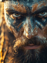 Obraz premium Gros plan sur le visage maquillé d'un viking 