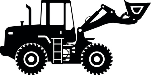 Silhouette of Wheel Loader Icon in Flat Style. Vector Illustration