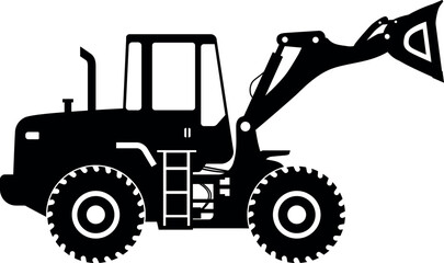 Silhouette of Wheel Loader Icon in Flat Style. Vector Illustration