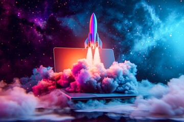 Embark on an otherworldly journey as a sleek spacecraft blasts off from the digital world, igniting our imagination and fueling our sense of wonder