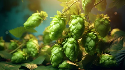Fotobehang 3d render hops in green background two hops beer © Ghazanfar