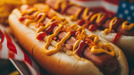 A close-up shot of a classic American hot dog