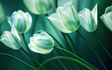 Beautiful white Tulip Flowers on green Background. generative AI