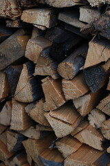 the chopped wooden firewood is roughly stacked on top of each other