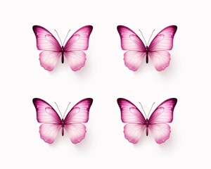 four pink butterflies flitting over a white background