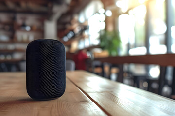 Close-up of smart speaker standing on table