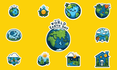 Retro-style sticker pack for Earth Day and World Environment Day to promote sustainability