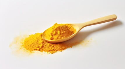 Turmeric on a wooden spoon on a white background. generative AI