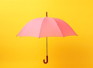 Pink color umbrella in photo on yellow background. generative AI