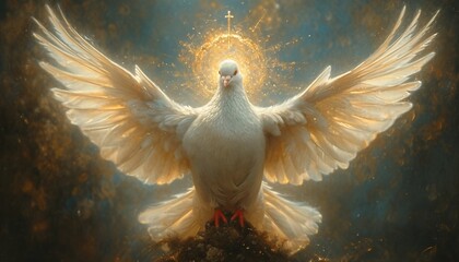 Peaceful Dove with a Golden Cross: A Symbol of Love and Unity Generative AI