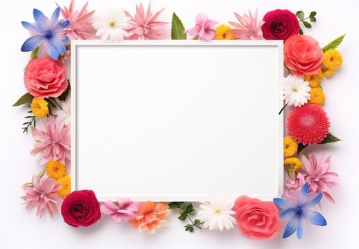 flower banner with an open square frame for photo or copy space