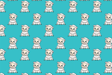 cute happy sheep lamb on turquoise background seamless endless pattern vector illustration