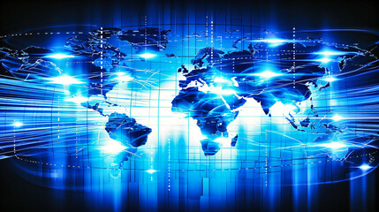 Digital Global Network Concept, Business Communication on World Map, Modern Technology