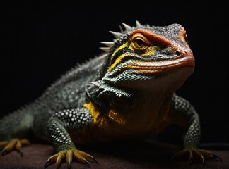 Obraz premium Lizard Prowess on a Black Stage