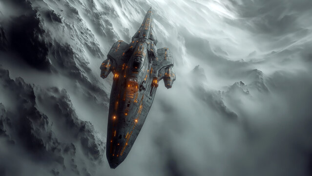 Raumschiff Transporter &uuml;ber den Tornato Wolken