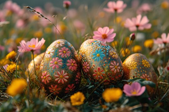 Easter Eggstravaganza: Colorful Eggs in a Flower Garden Generative AI