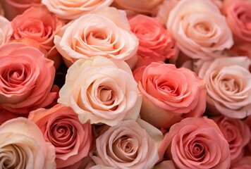 peach pink roses bouquet up close