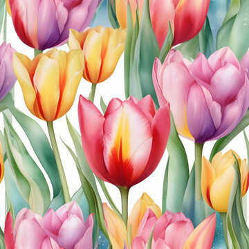 bright delicate floral background with tulips in watercolor style