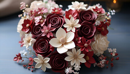 Wedding bouquet of red and white flowers. close up
