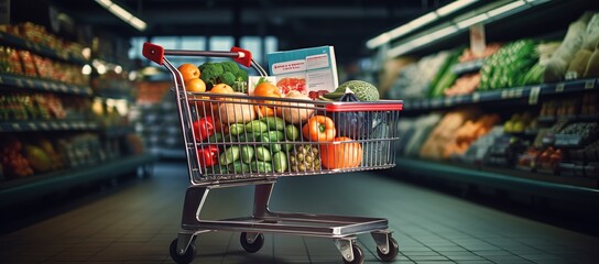 Trolley containing fresh green vegetables in the photo in a supermarket. generative AI