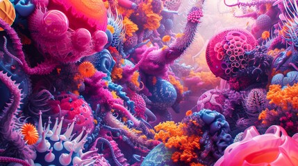 Obraz na płótnie Canvas An enchanting coral reef teeming with vibrant marine invertebrates, showcasing the diverse beauty of nature's underwater creatures