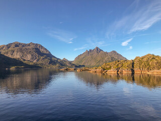 Fototapeta na wymiar scenic view to the entrance of the Trollfjord in Norway