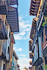 Fototapeta premium narrow road with blue sky in the old town of Pasaia, basque country, Spain