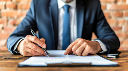 Professional Businessman Signing Document, Legal Contract Agreement in Corporate Office