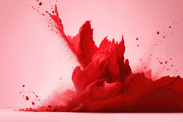 a dynamic explosion of red powder against a pink background	
