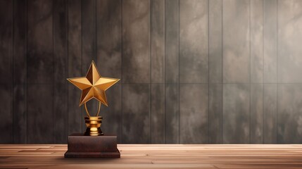 A sparkling gold trophy on a textured black background with a spotlight from above. generative AI