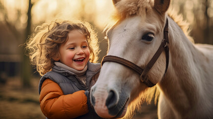 Niña de 4 años disfrutando con su pony