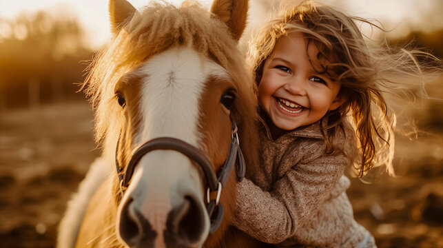Ni&ntilde;a de 4 a&ntilde;os disfrutando con su pony