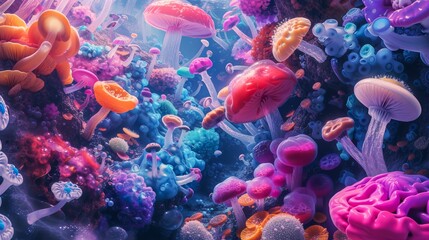 Vibrant cnidarians float gracefully amidst the colorful stony coral in an underwater paradise, adding life and beauty to any marine aquarium - obrazy, fototapety, plakaty