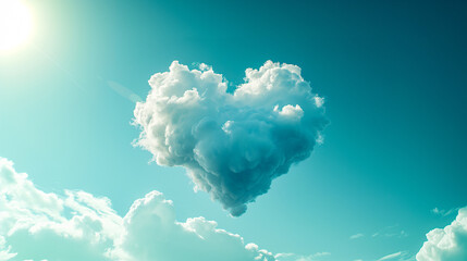 Heart-shaped cloud in the blue sky. Romantic Valentine's Day Concept