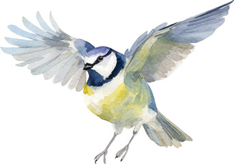 Great tit bird flying created with Generative AI technology